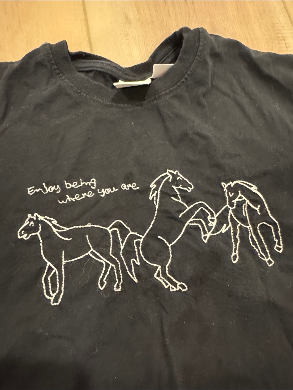 Zara Black Tee with White Horse Embroidery